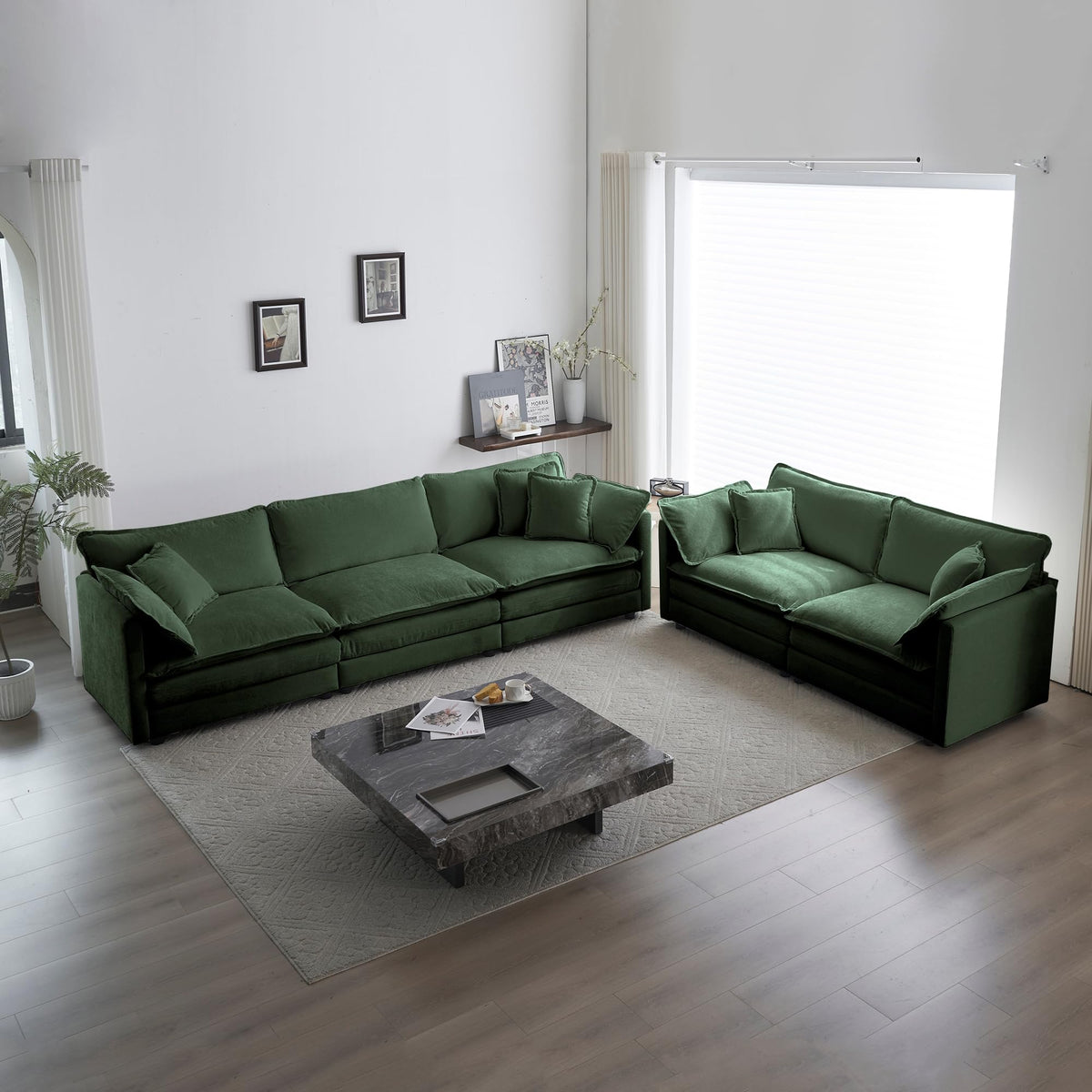 Luxury 2 Piece Cloud Couches Set, Modern Upholstered Chenille 3 Seater and Loveseat Sofa Set with 9 Pillow Bedroom