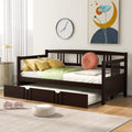 Daybed with Trundle Bed Wooden Slats Support Modern Living Daybed with Rails, Twin Size, Espresso
