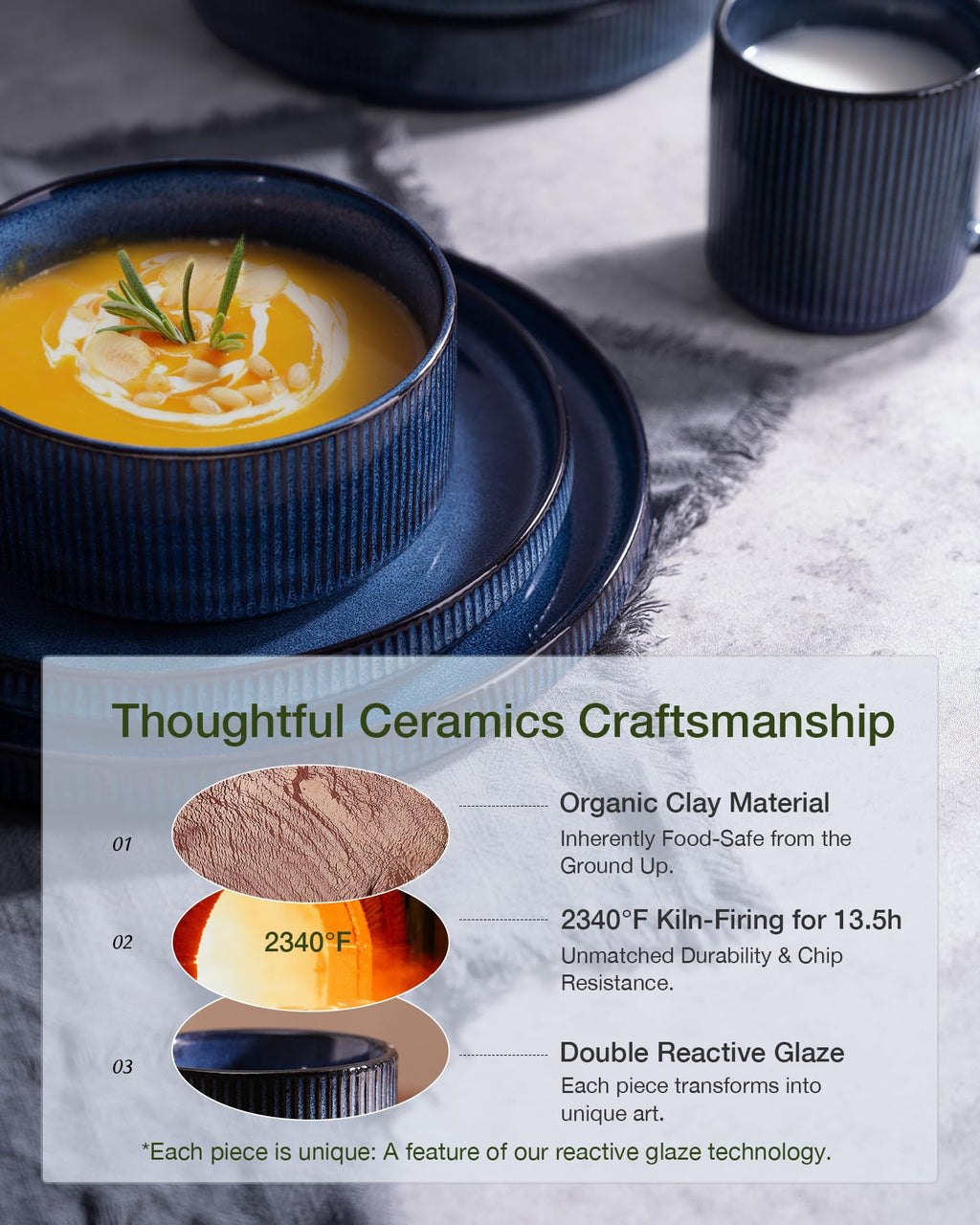 Star Stoneware Dinnerware Sets with Pasta Bowls, 24pc Dishes for 6