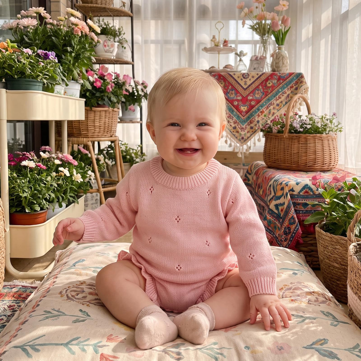 Newborn Baby Girl Ruffle Knit Sweater Romper Coming Home Outfit