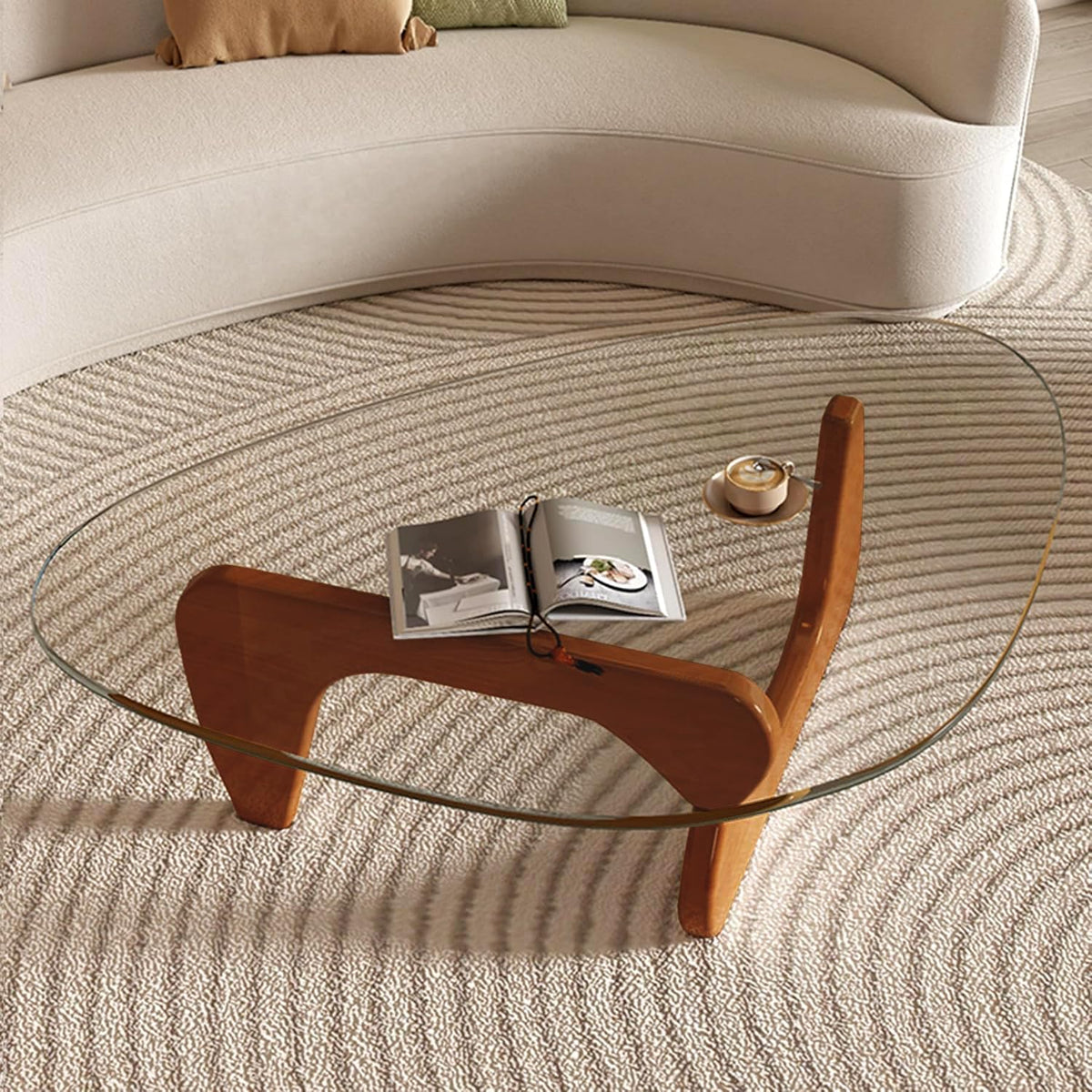 Inspired Noguchi Style Mid Century Modern Glass Coffee Table, Coffee Table, Triangle Coffee Tables, Suitable Living Room Reception Office