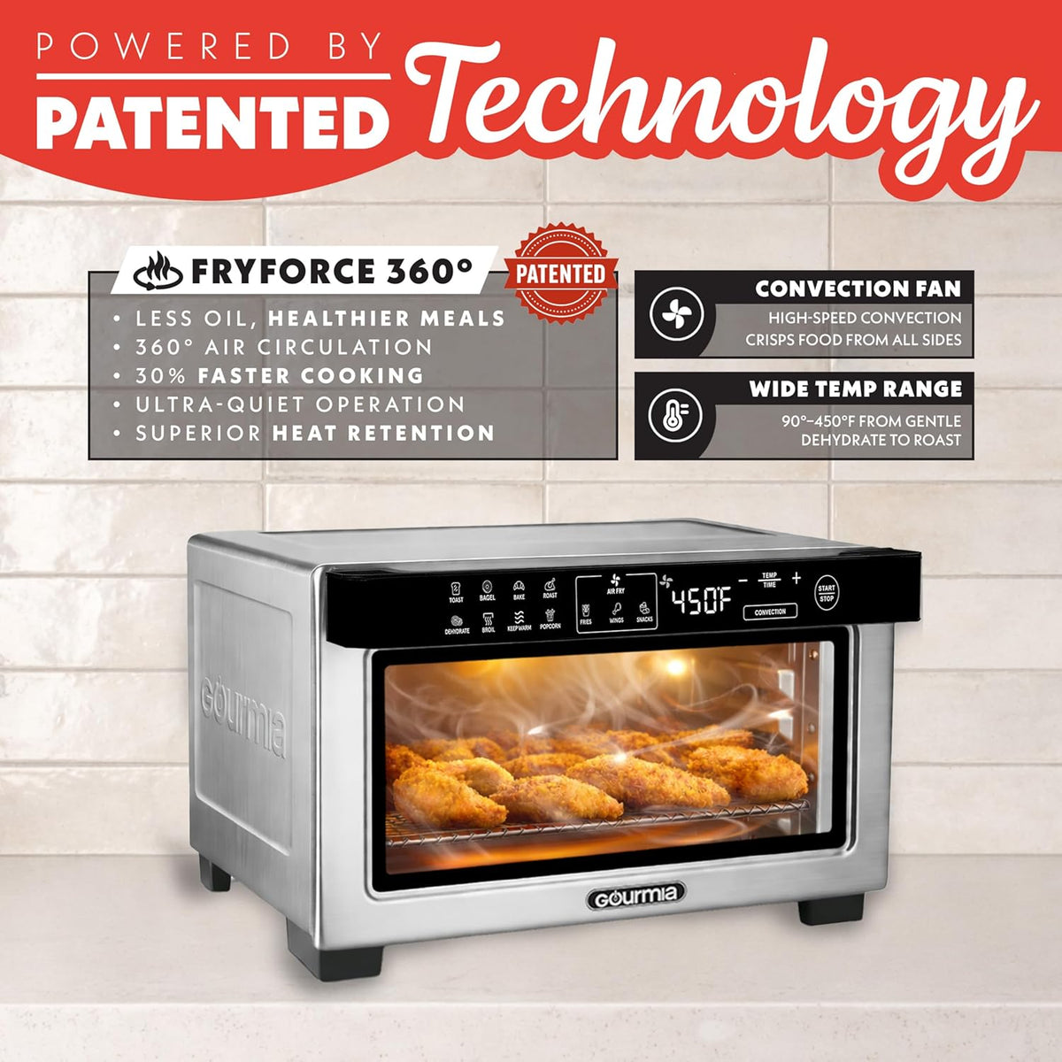 Toaster Oven Digital Air Fryer - Convection Mode with 4 Slice Capacity, 3 Rack Positions, 12 Presets, Toast, Bagel