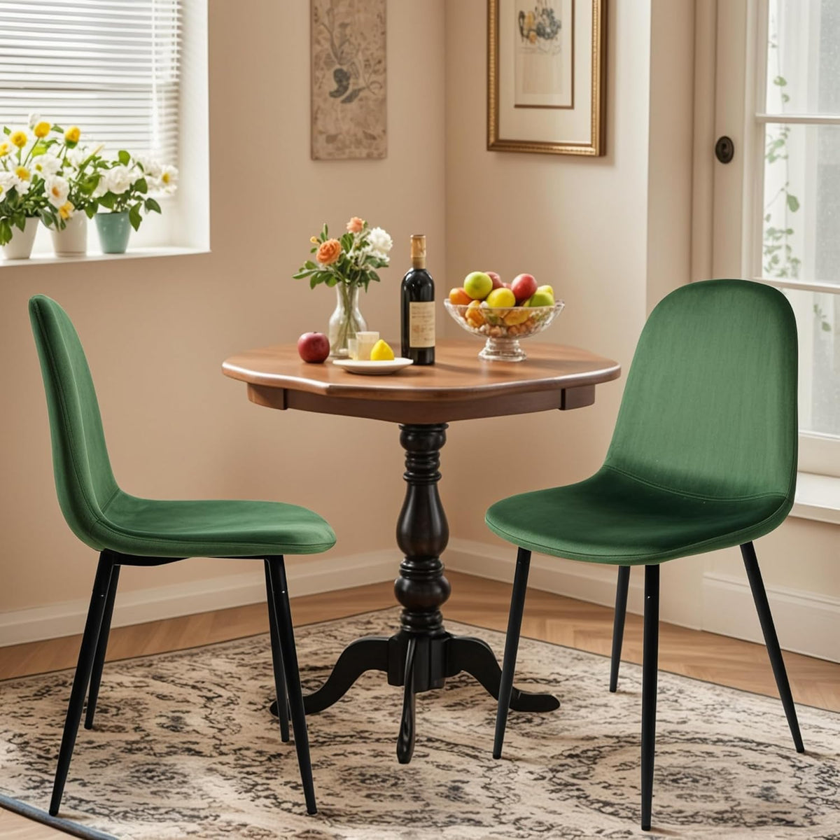 Modern Velvet Chairs with Metal Legs for Living, Bedroom, Restaurant, Dining Room, Set of 2, Dark Green
