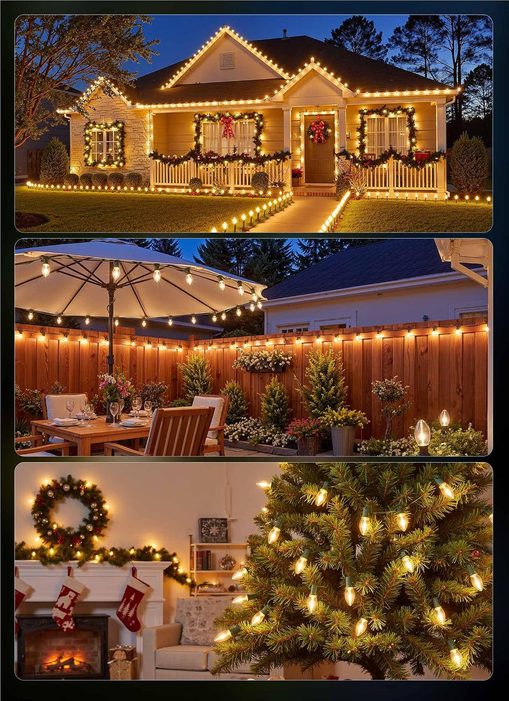 C9 Clear Christmas String Lights, 25FT 25 Bulbs, Green Wire