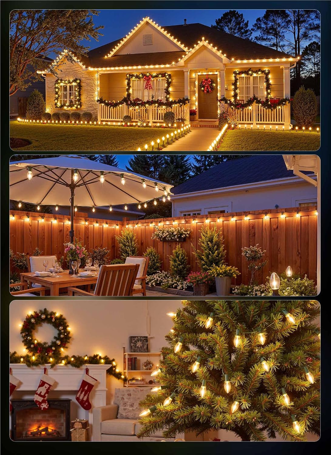 C9 Clear Christmas String Lights, 25FT 25 Bulbs, Green Wire