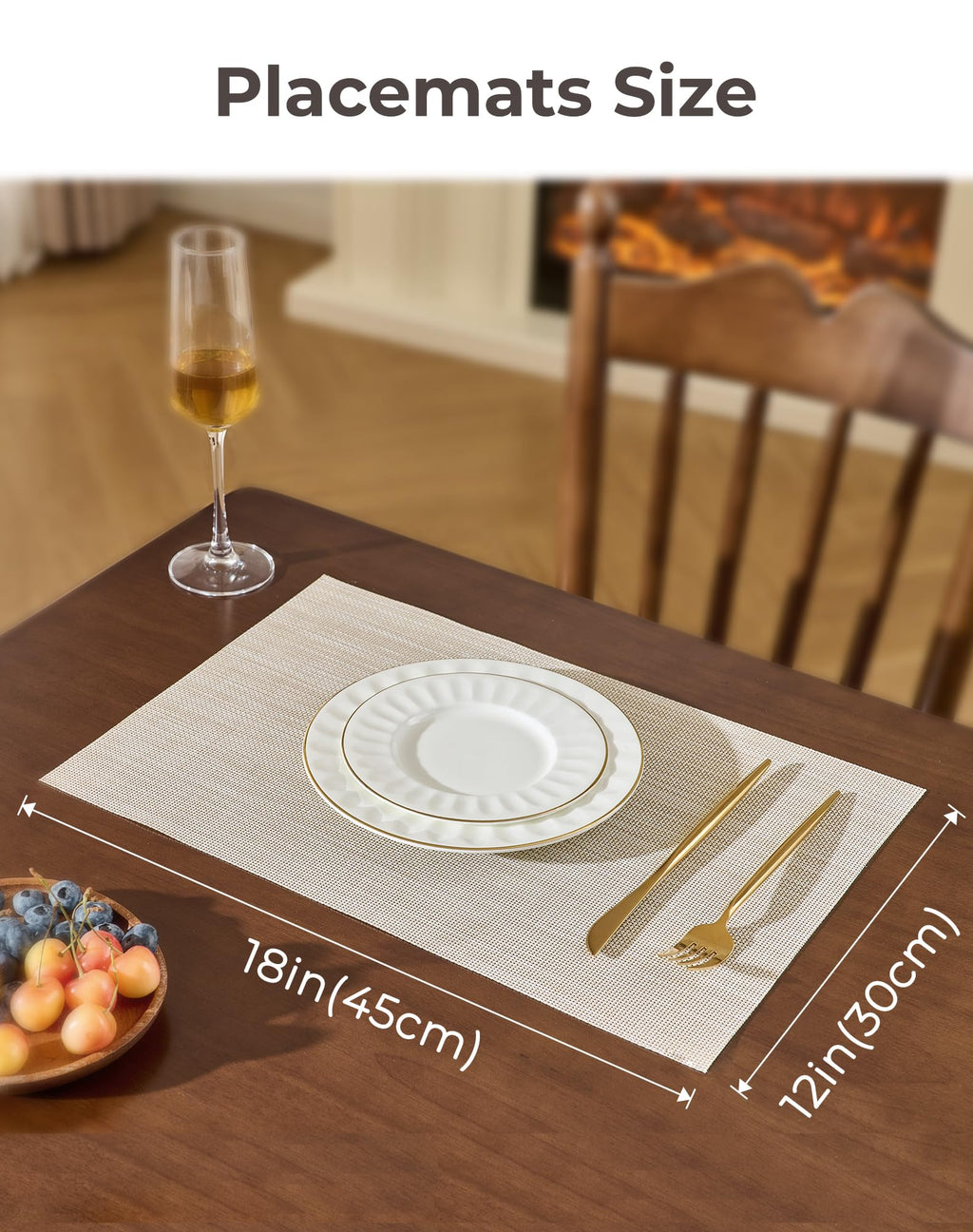 Beige White Placemats Set of 6 - Heat Resistant Non-Slip Place mats for Dining Table, Washable Durable PVC Vinyl