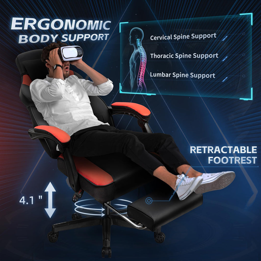 Gaming Chairs for Adults, Computer Chair with Footrest, High Back, Big and Tall Gamer Chair's with Massage Lumbar