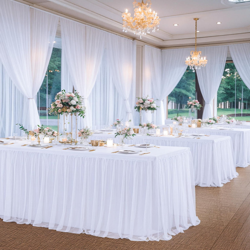 Table Cloths 6 Foot Rectangle Stretch Ruffle Tulle Tablecloth Spandex Fitted Table Cover for 6 Foot Tables White