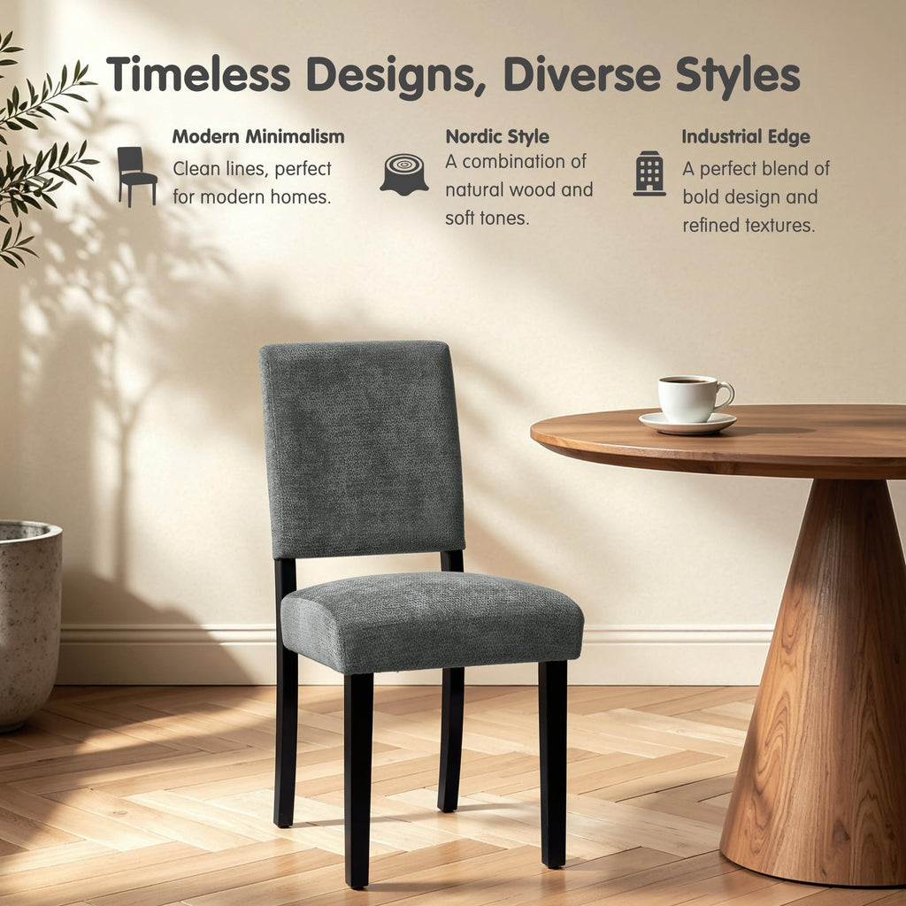 Set of 2, Upholstered Dining Room Chairs, Modern Farmhouse Parsons Chairs with Solid Wood Legs & Fabric Padded Seat
