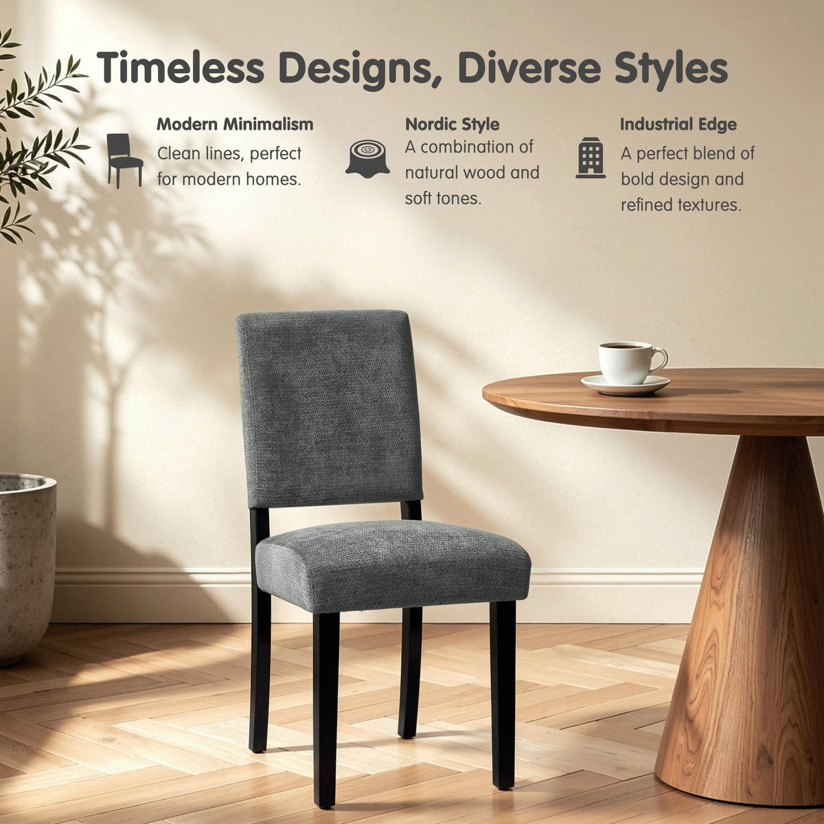 Set of 2, Upholstered Dining Room Chairs, Modern Farmhouse Parsons Chairs with Solid Wood Legs & Fabric Padded Seat