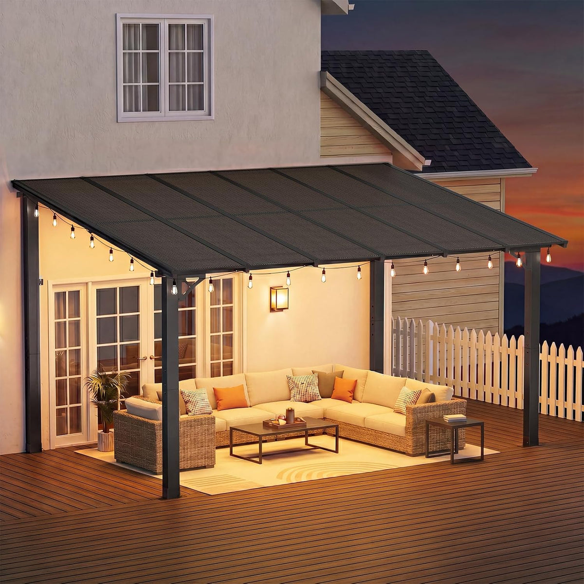 10' x 12' Gazebo, Gazebo Pergola with Sloped Roof, Large Wall-Mounted Heavy Duty Awnings