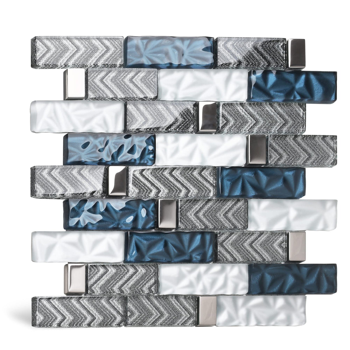 Glass Tiles Backsplash Subway Blue Mosaic Tile Bathroom Walls (Pack of 5 Sheets)