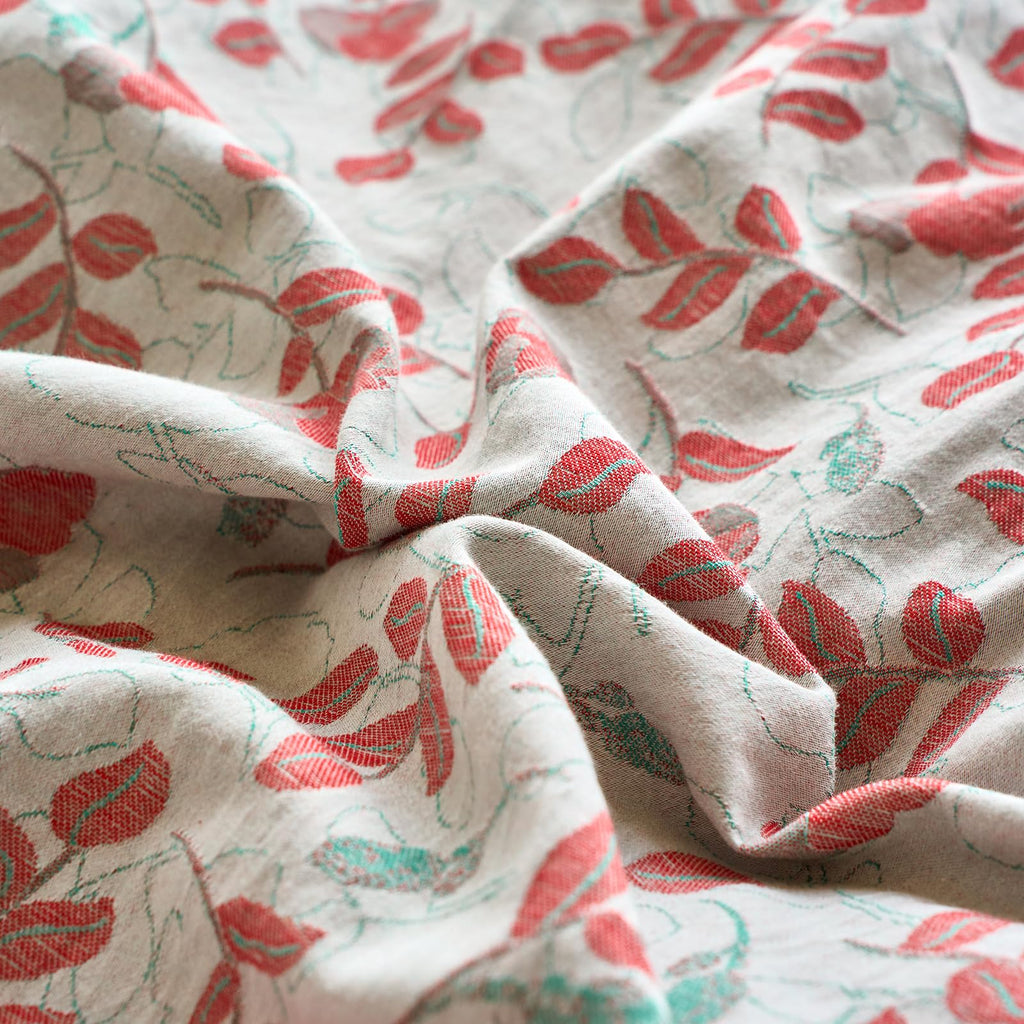 100% Washed Cotton Duvet Cover Set Vintage Red Floral Jacquard Texture Comforter Cover with 2 Pillowcases Boho