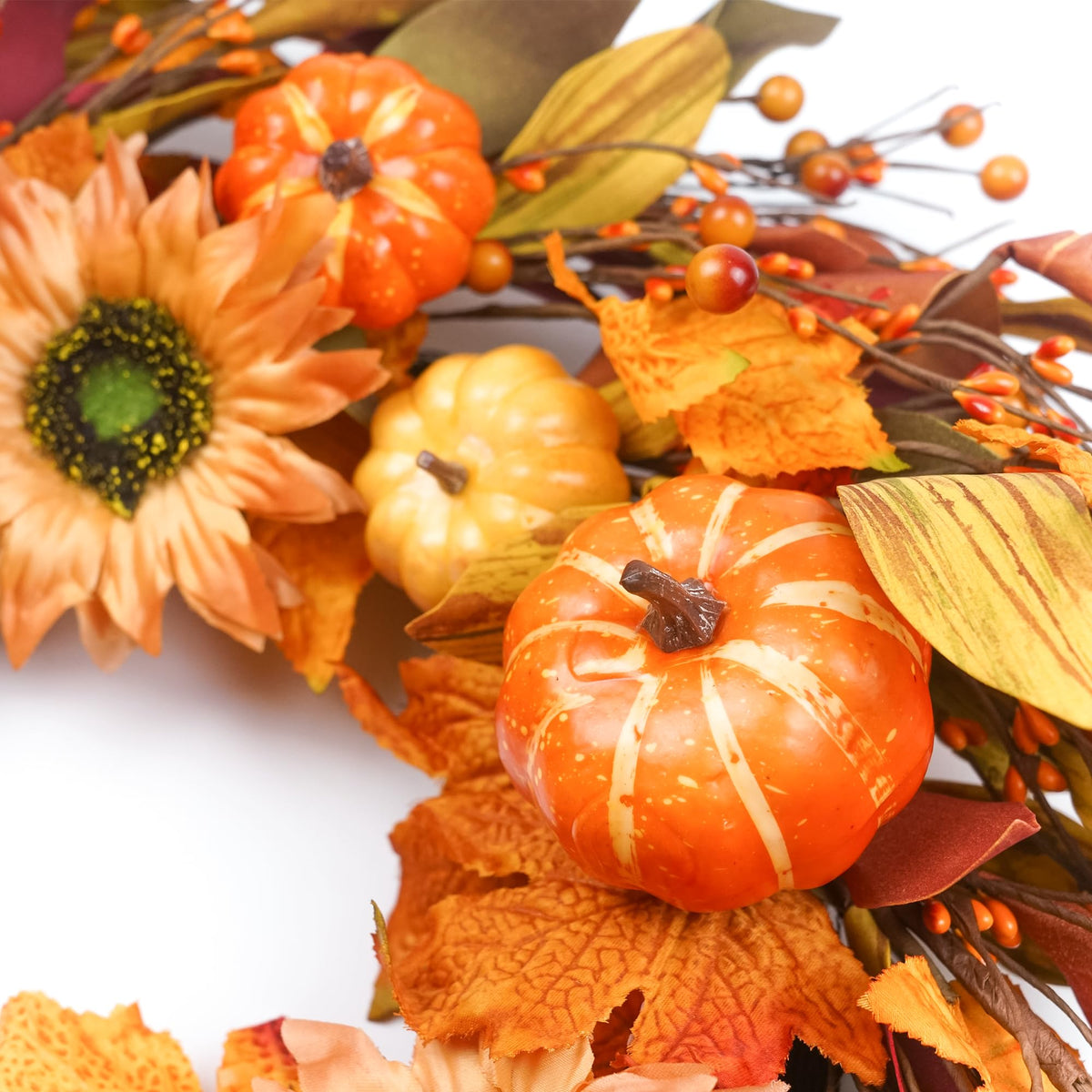 Fall Wreaths for Front Door 22 Inch, Autumn Wreath with Berry Pumpkin, Maple Leaves, Thanksgiving Harvest Festival