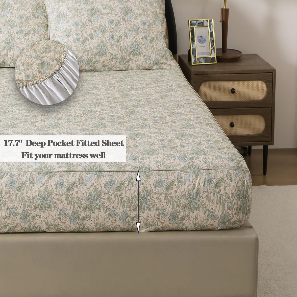 Sheets Set 100% Cotton, 4-Piece Shabby Paisley Floral Bedding Vintage Sage Green Paisley Bed Sheet Set