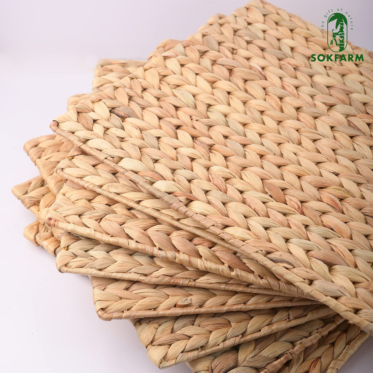 Water Hyacinth Rectangular Placemats Set of 8, 17 x 12 Inch Woven Rattan Table Mats for Dining Table, Heat Resistant