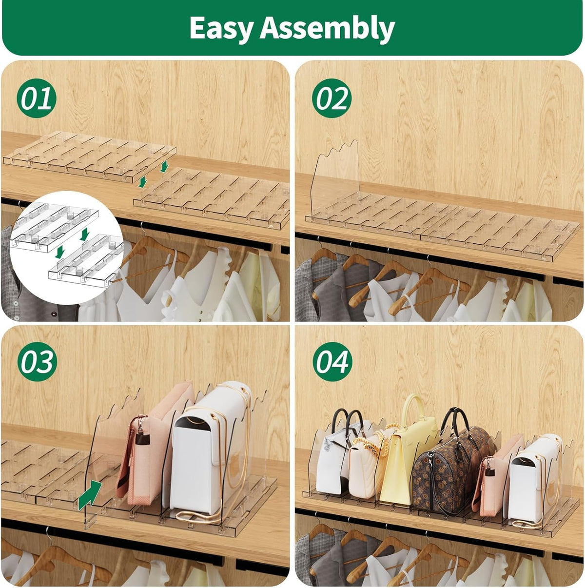 Adjustable Shelf Divider for Closet,2 Pcs Clear Purse Organizer