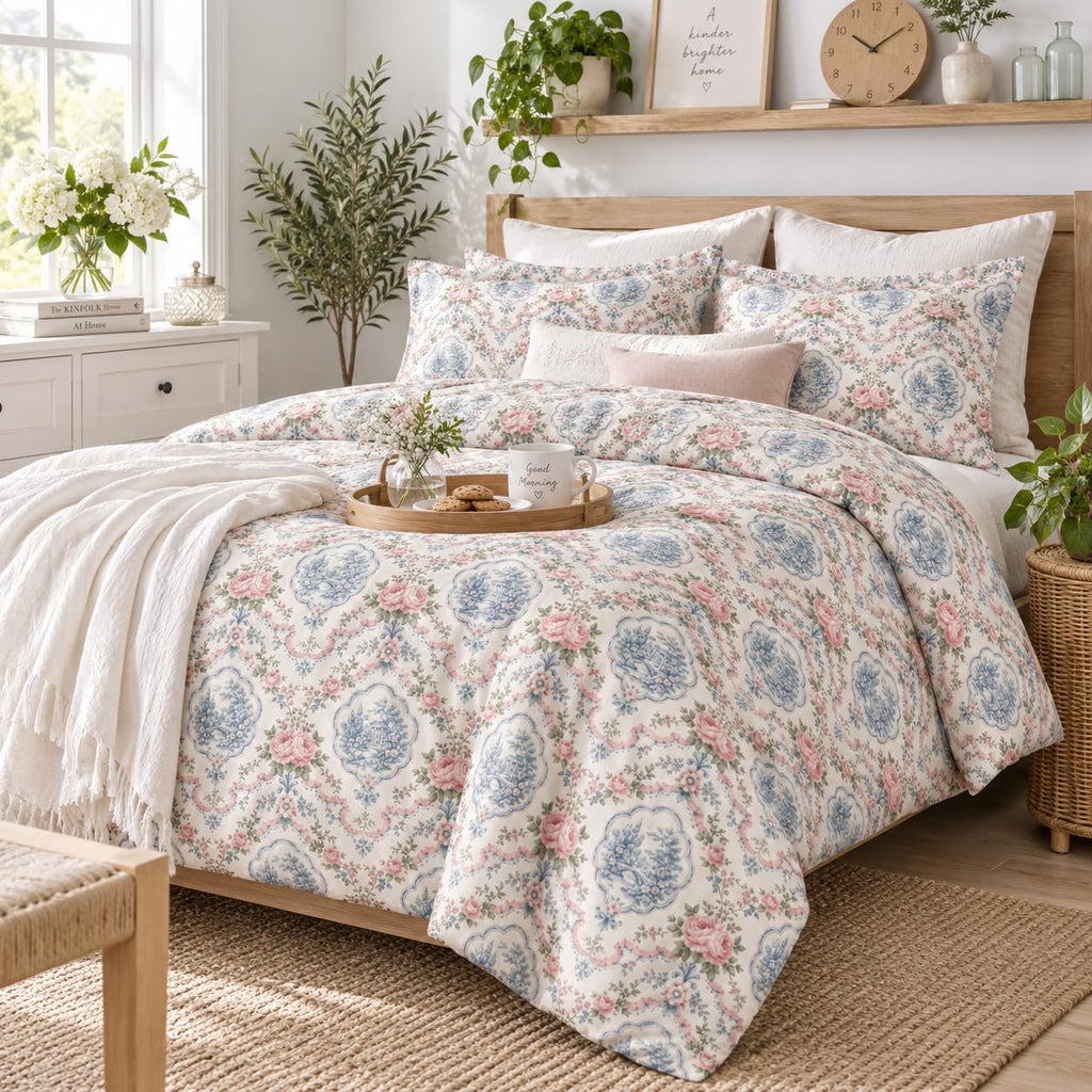 Vintage Floral Toile Comforter Full, French Country Bedding