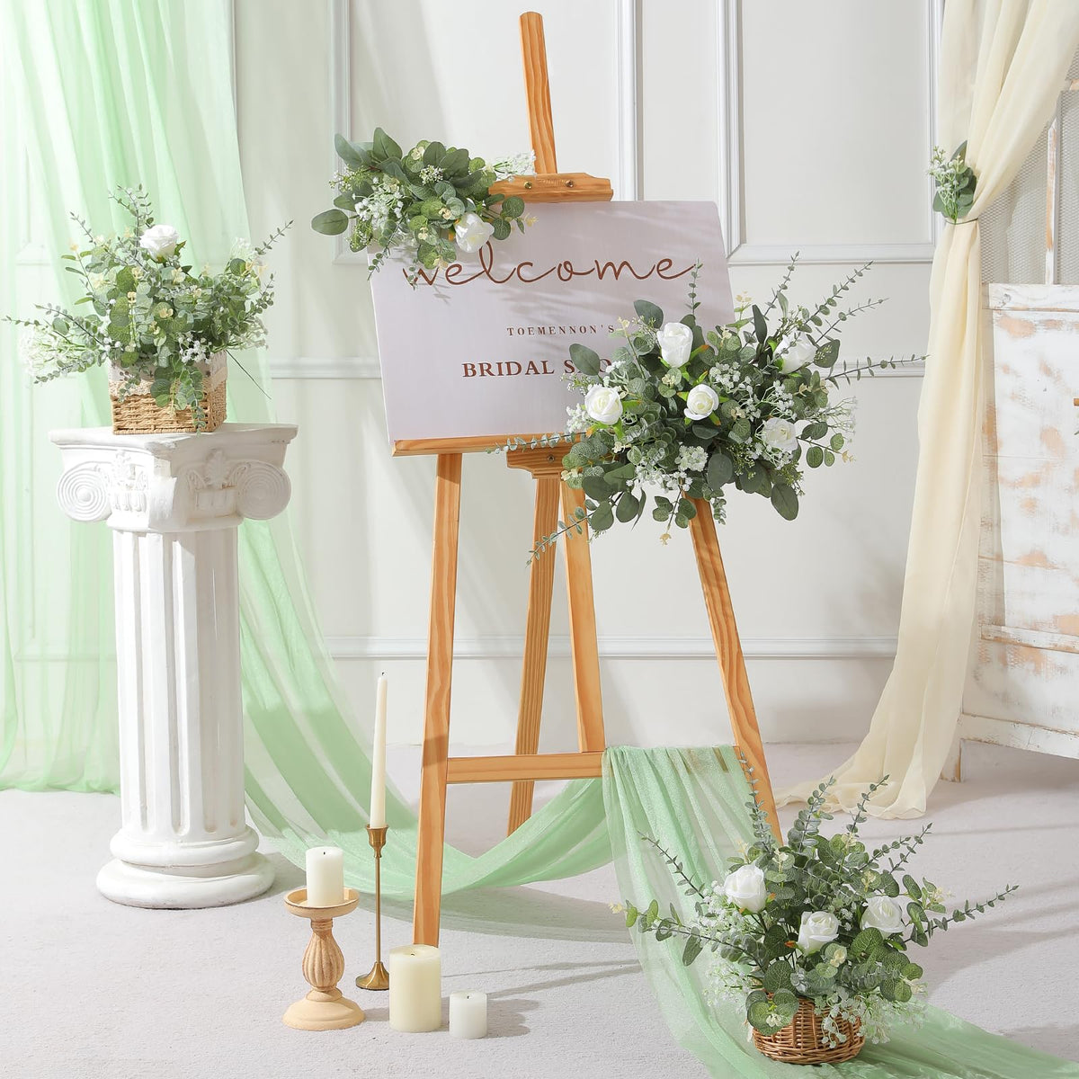 60 Pcs 4 Kinds Mixed Artificial Eucalyptus Stems Rose Baby's Breath