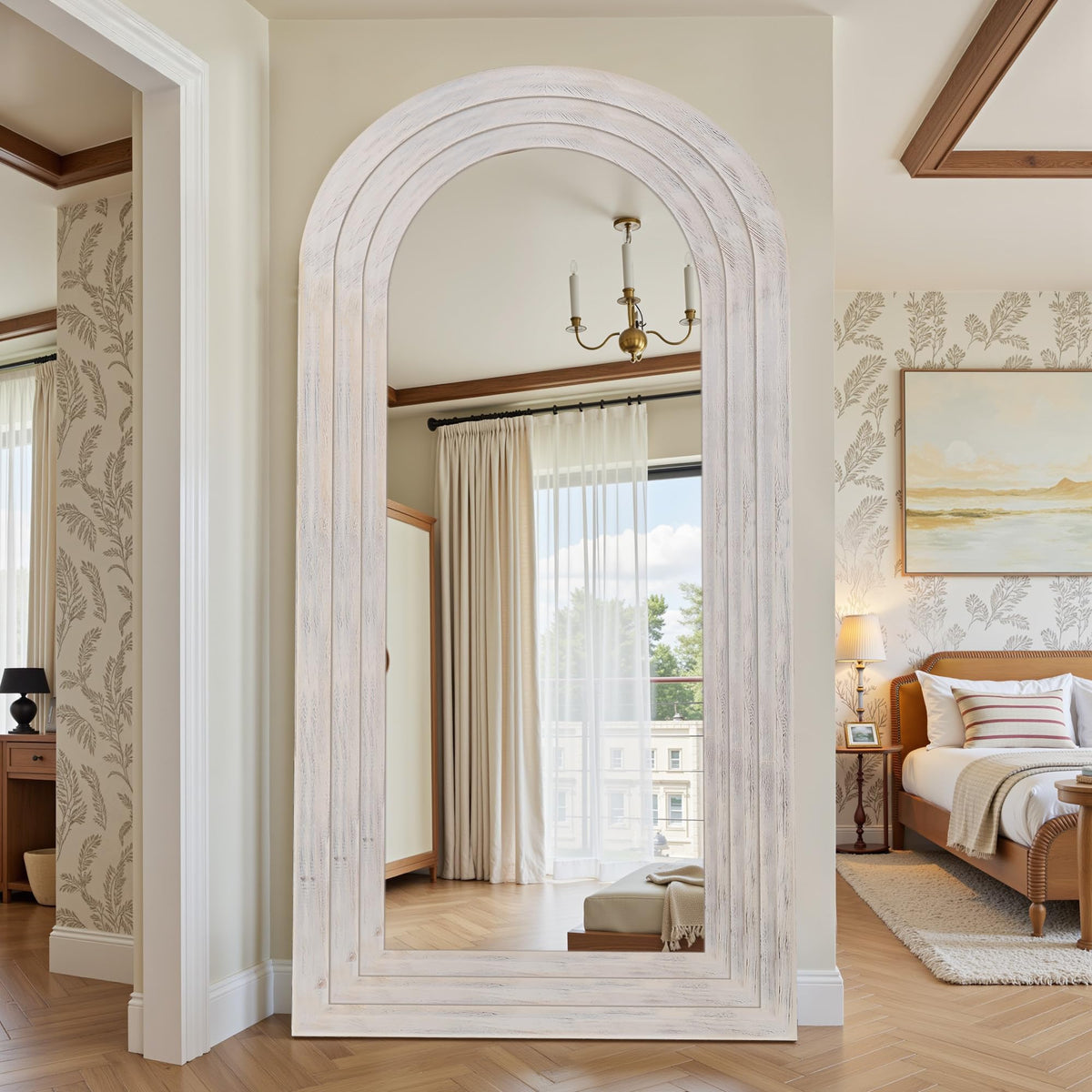 Full Length Mirror with Solid Wood Frame, 81"×41" Wall Mounted Oversized Floor Mirror with Stand, Leaning Standing