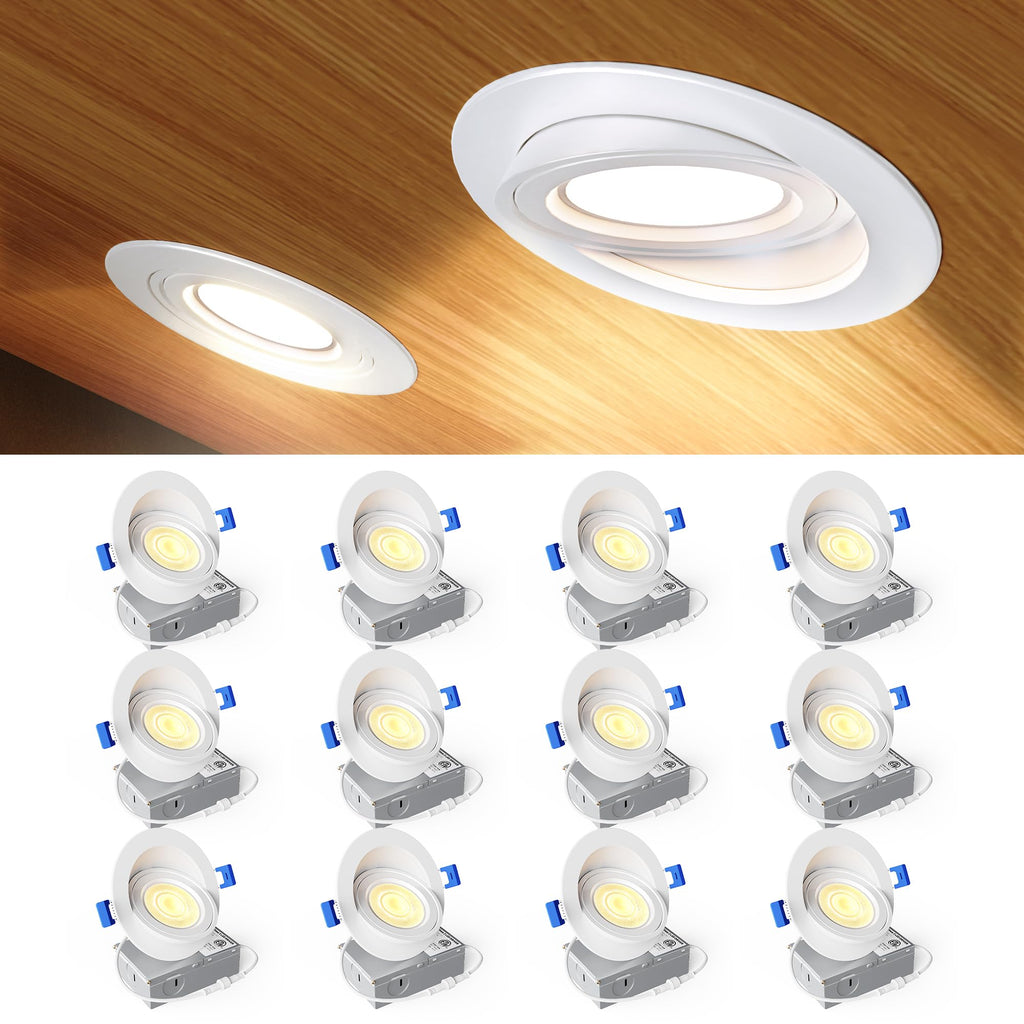 12 Pack 4 Inch LED Eyeball Gimbal Recessed Light, 5CCT Dimmable