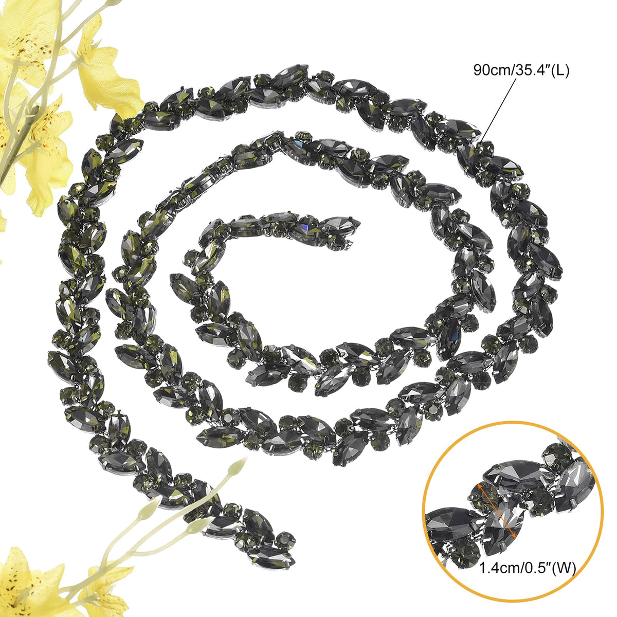 Crystal Rhinestone Chain Trim, Diamond Rhinestone Chain Applique for Crafts DIY Sewing Clothing Wedding Party - 1 Yard