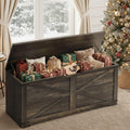 47.2" Farmhouse Storage Bench with Safety Hinges, Dark Rustic Oak