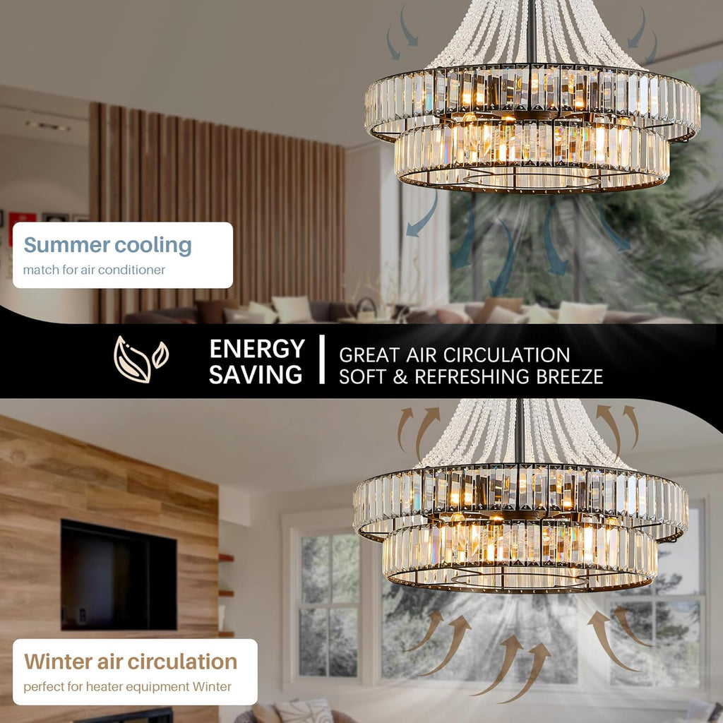 24" Smart Caged Crystal Ceiling Fan with Light & Remote