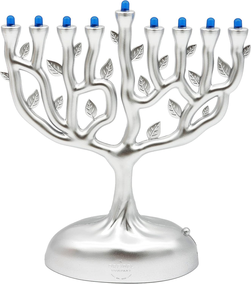 Silver Matte Small Electric , Tree of Life Design Hanukkah , LED, Travel, Light It Anywhere! Batteries or USB