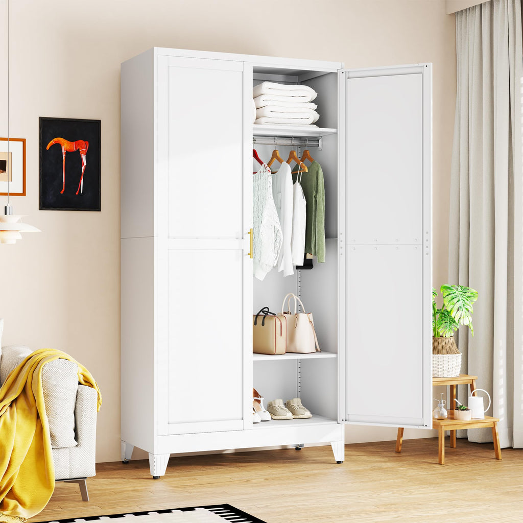 Metal Armoire Wardrobe Closet, 78.7" Bedroom Clothing Storage Cabinet