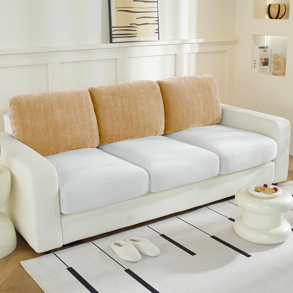 Couch Cushion Covers L Shaped Sectional, 3PC Back Covers, Khaki