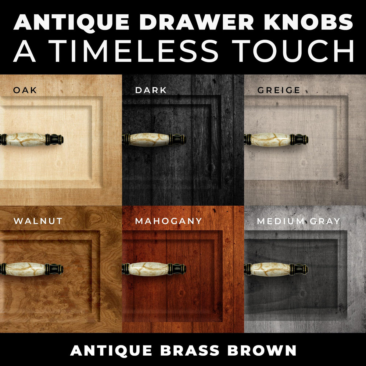 10 pcs Antique Brass Cabinet Drawer Pulls with Brown Marble Ceramic Handles and 3 inch Hole Centers for Cabinets
