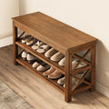 Shoe Rack Bench with Storage 3 Tier Bamboo Shoe Bench Entryway Rustic Solid Wood Entryway Bench (X-Brown, 31.5")