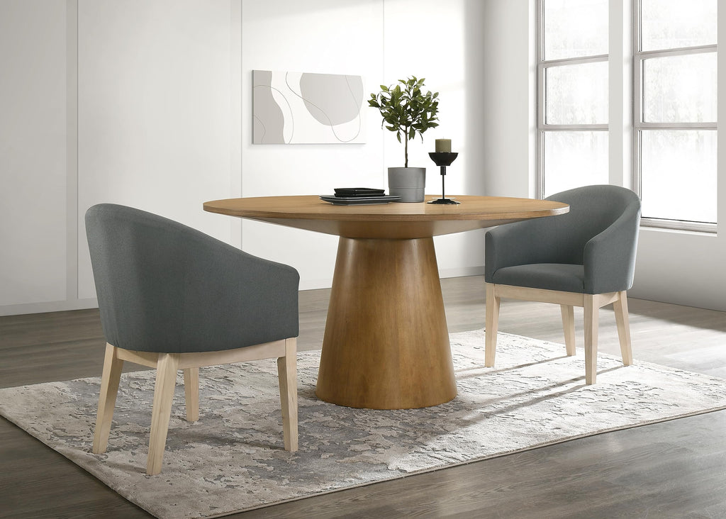 59'' Round Dining Table Wood Kitchen Table for 4, Modern Contemporary Farmhouse Style Solid Wooden Dining Table