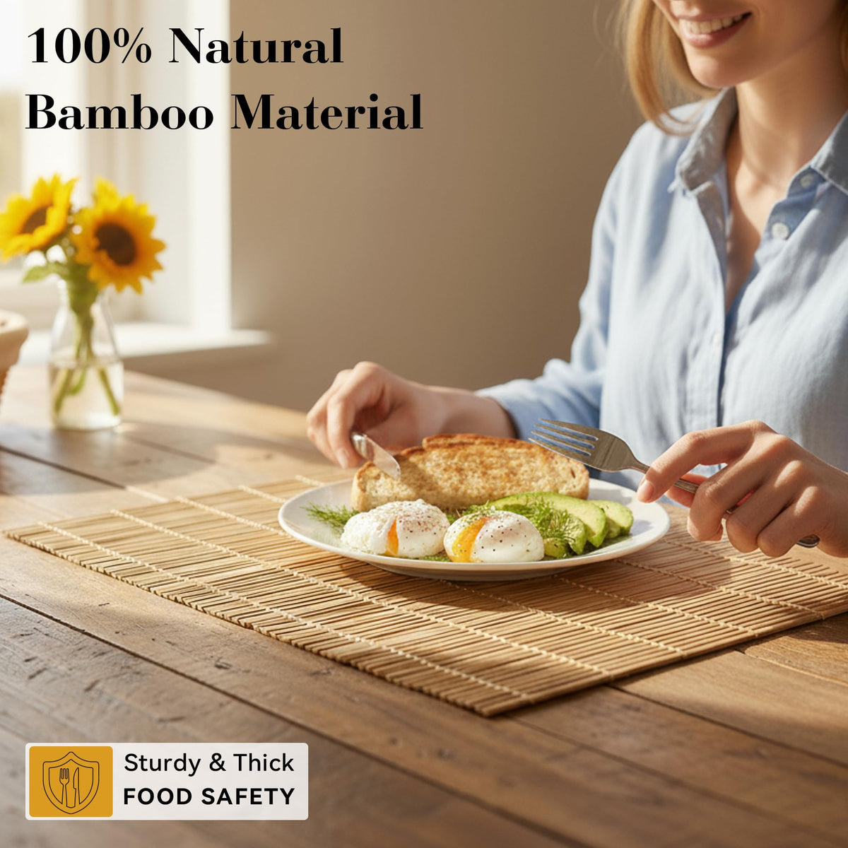 4-Pack Bamboo Placemats,Woven Heat-Resistant Rectangular Table Mats,Natural Dining Place Mats,Rustic Japanese Style