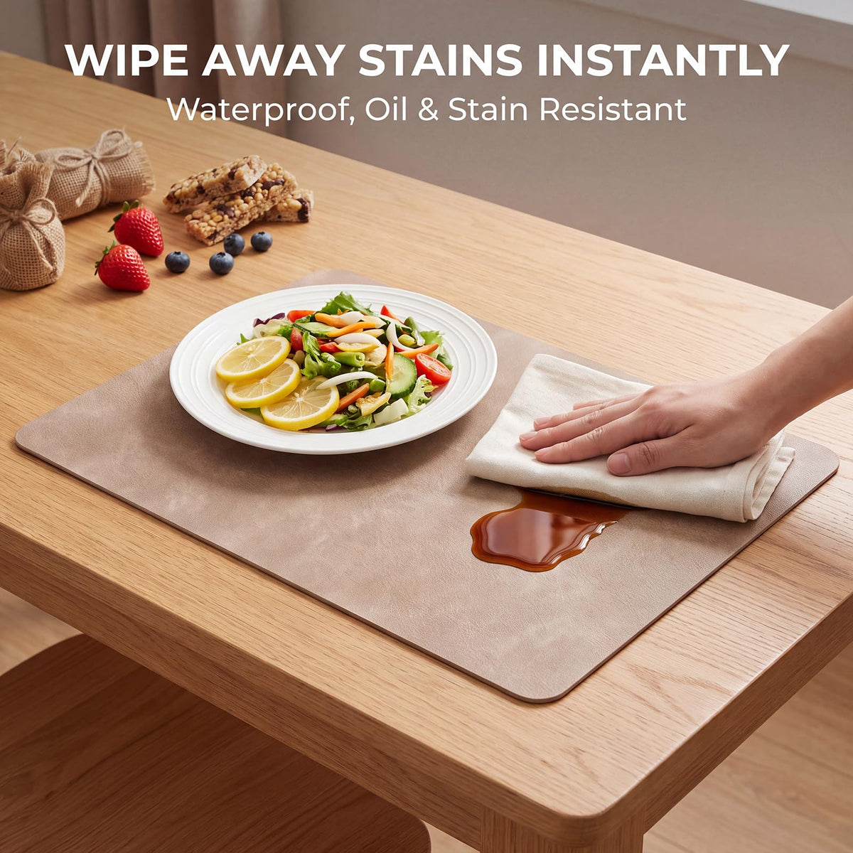 Fall Placemats Set of 4, Heat Resistant Faux Leather, Apricot