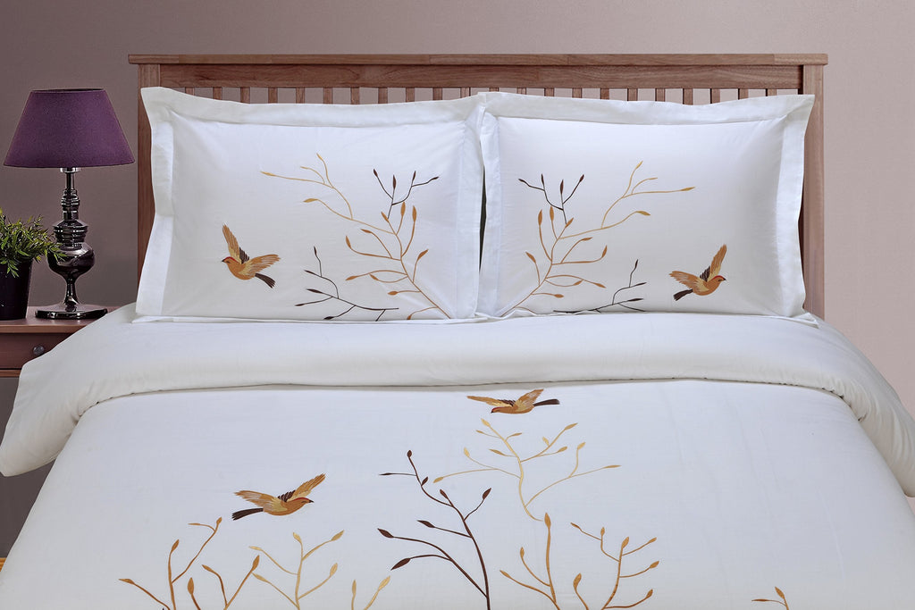 Swallow Cotton 200TC Duvet Cover Set, Comforter Cover, Bed Essentials, Embroidered Tree with Birds, Includes 1 Duvet
