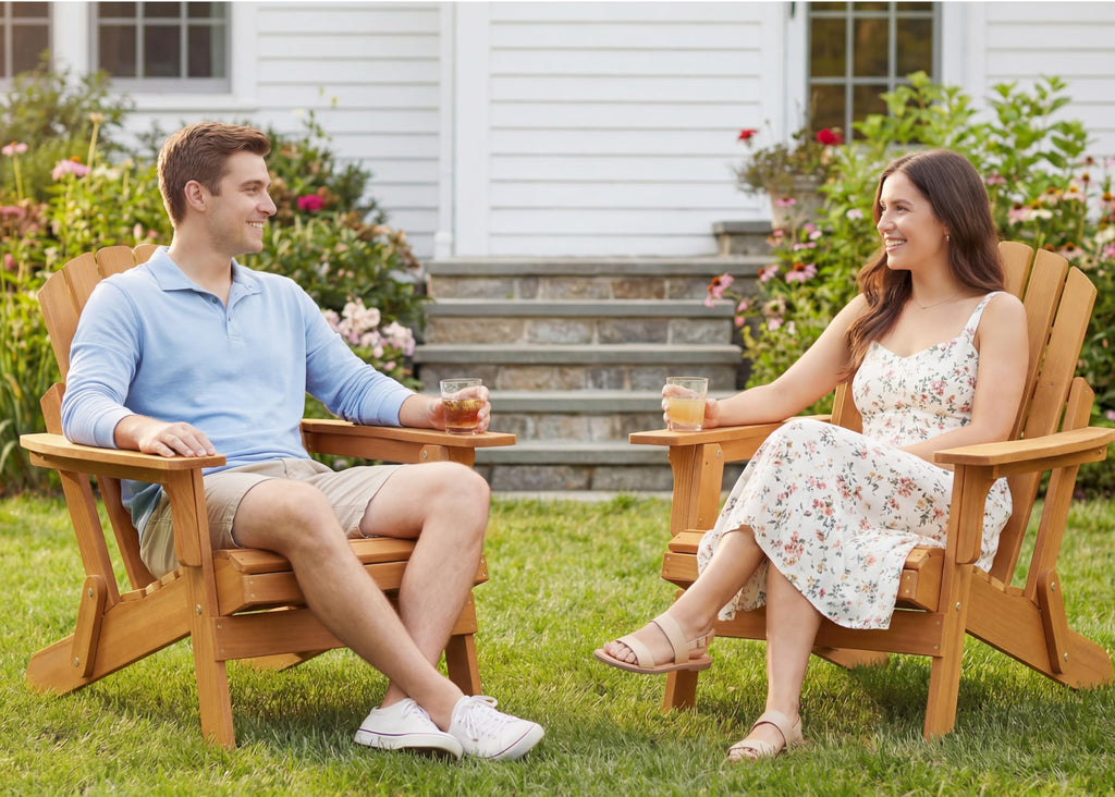 Oversized Wooden Folding Adirondack Chair with Pre-Assembled Backrest and Seat Board, Lounge Chair for Outdoor Patio