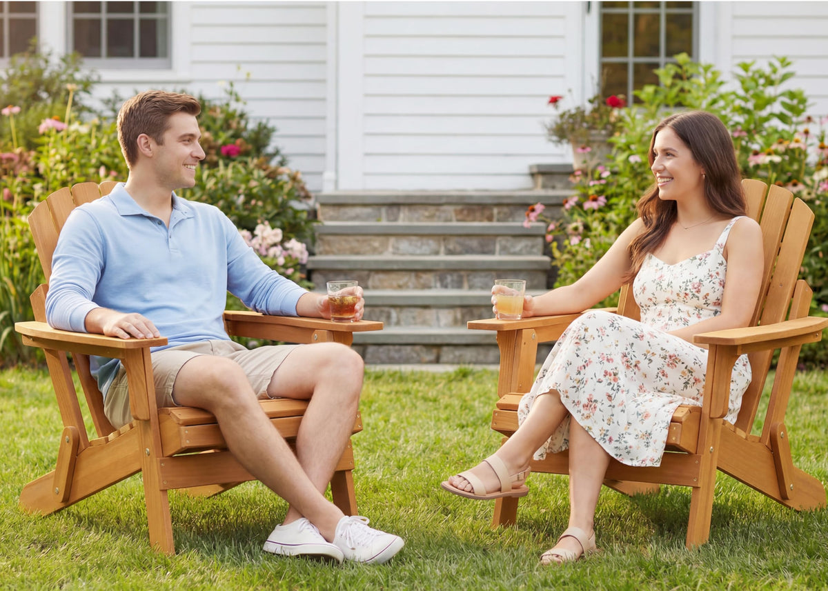 Oversized Wooden Folding Adirondack Chair with Pre-Assembled Backrest and Seat Board, Lounge Chair for Outdoor Patio