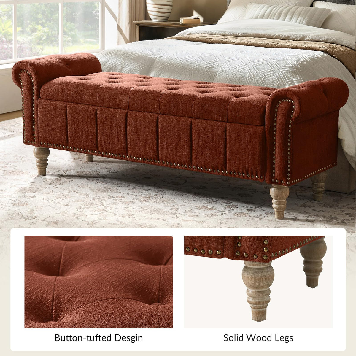 Farmhouse Storage Bench, Burn-Brick