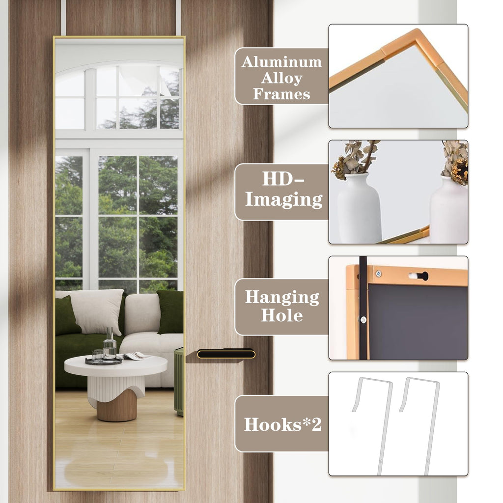 48"x 14" Over the Door Mirror Full Length, Full Body Mirror, Gold