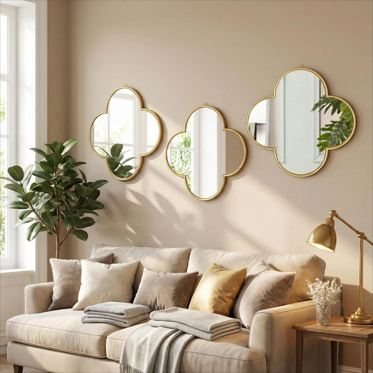 Gold Clover Wall Mirrors, 9.9 x 9.9 Inches, Set of 3
