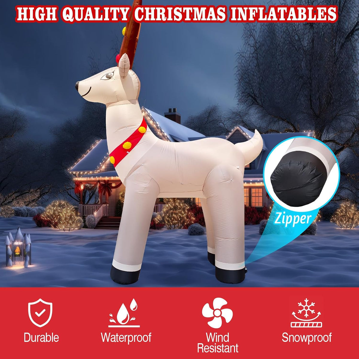 14.3FT Giant Christmas Inflatable Reindeer, Christmas Blow Up Reindeer Xmas Elk Inflatable Built-in Bright LED for