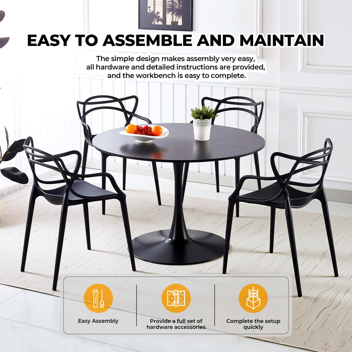 Inspired Saarinen Style 42" Round Tulip Table with Thickened Tabletop & Metal Pedestal