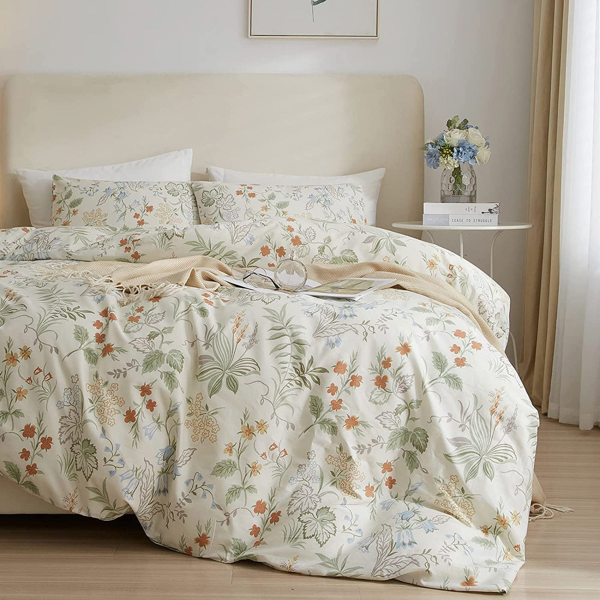 Garden Floral Duvet Cover King Size Soft Bedding Comforter Cover with Zipper Ties, Paisley Jacquard Floral Hotel