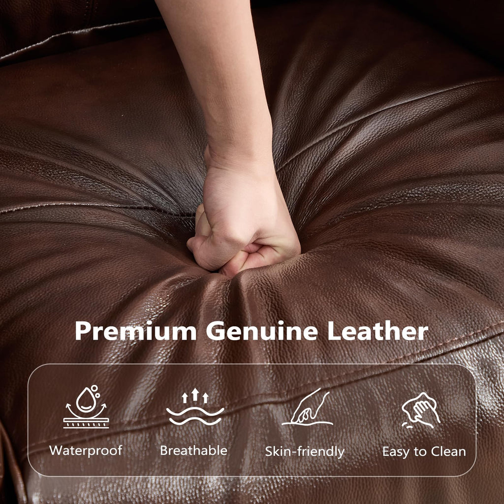 Premium Genuine Leather Power Recliner Chair for Adults, 2 Dual Motor Electric Recliners with Adjustable Headrest