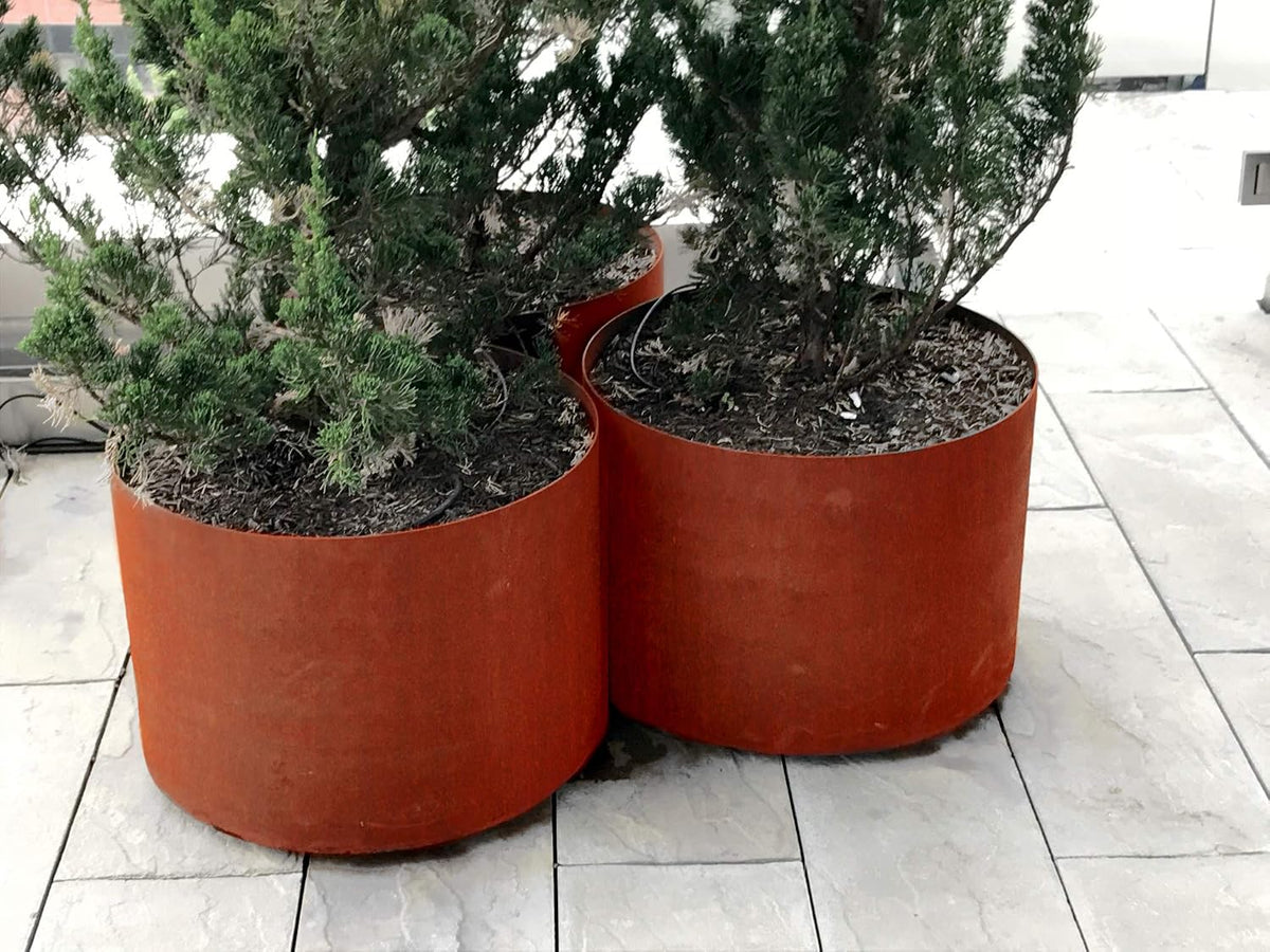 Extra Large Corten Steel Planter - 42x36 Large Round Planters for Outdoor Plants - Modern Metal Statement Piece for