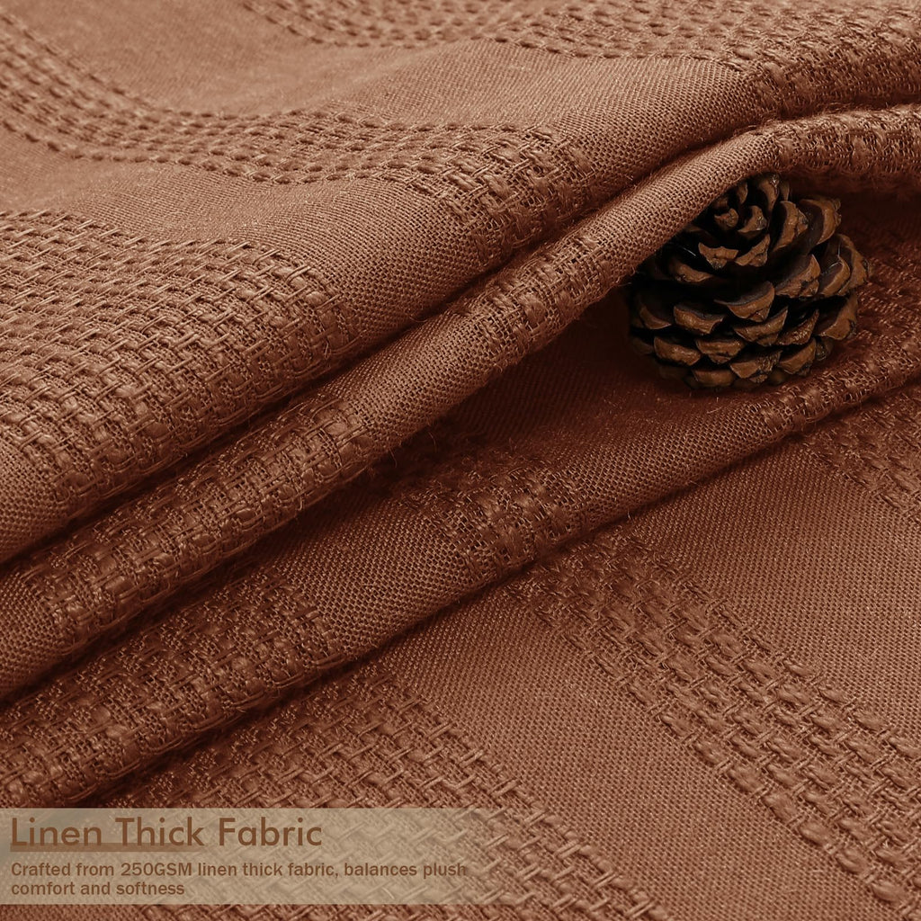 Terracotta - Farmhouse Linen Textured with Tassel, Rustic Striped Heavy Duty Vintage Country Bathroom Curtain