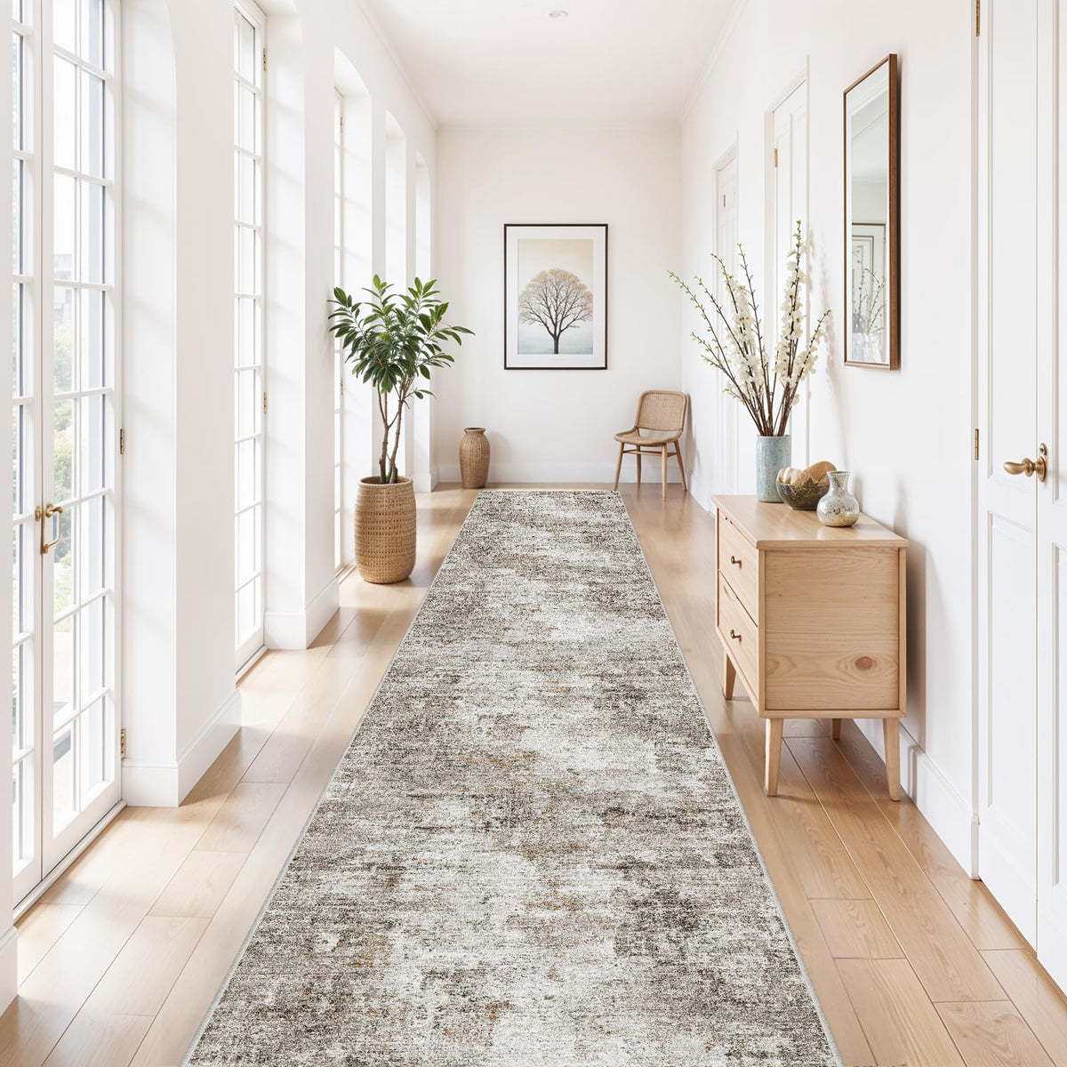 3x15 Ft Long Hallway Runner Rug - Non-Slip Washable Kitchen Runner Rug with Rubber Backing | Modern Abstract Wide