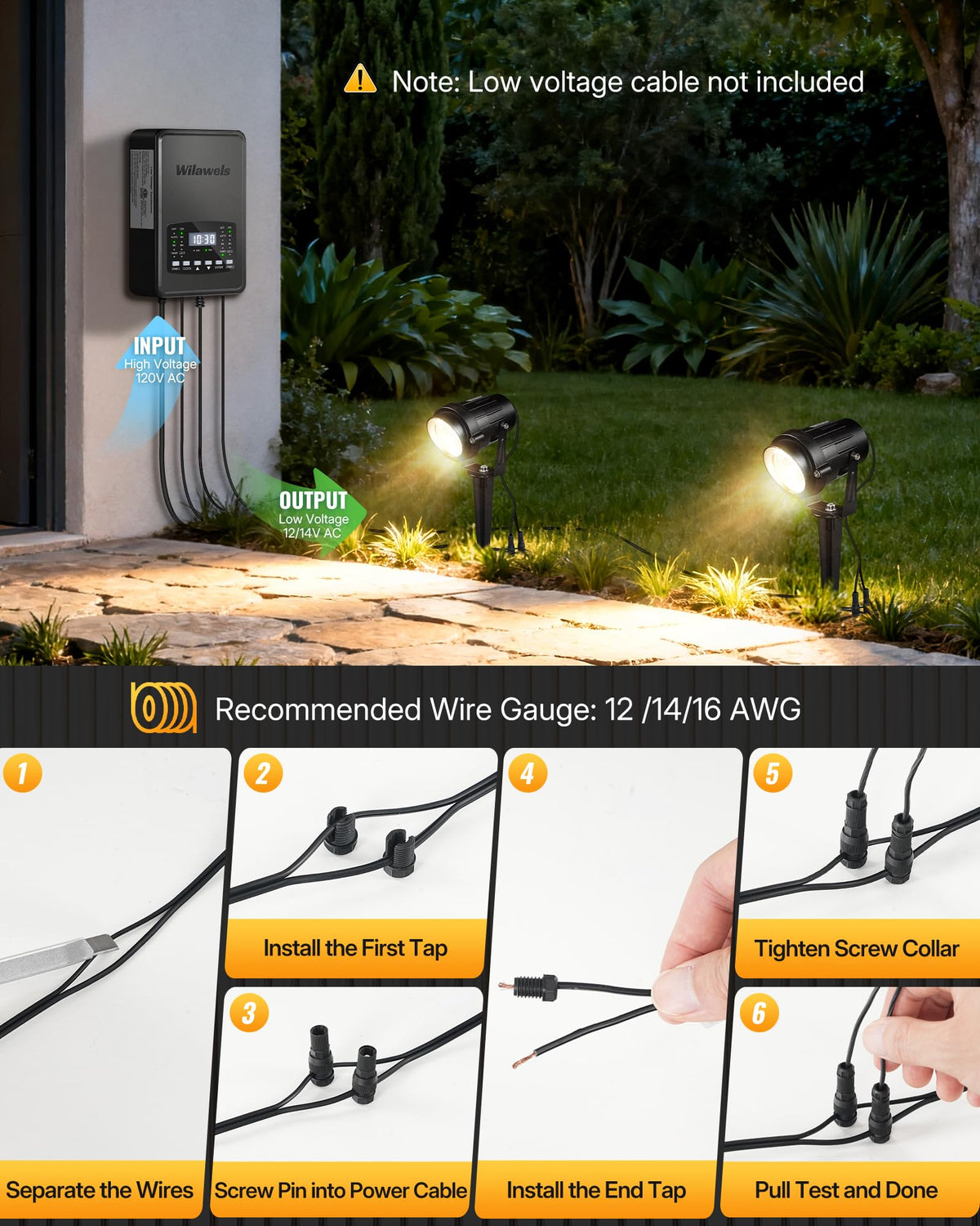 12 Pack Landscape Lights with 2 Zone 300W Low Voltage Transformer, 3000K 12V LED Landscape Lighting Kit, Waterproof